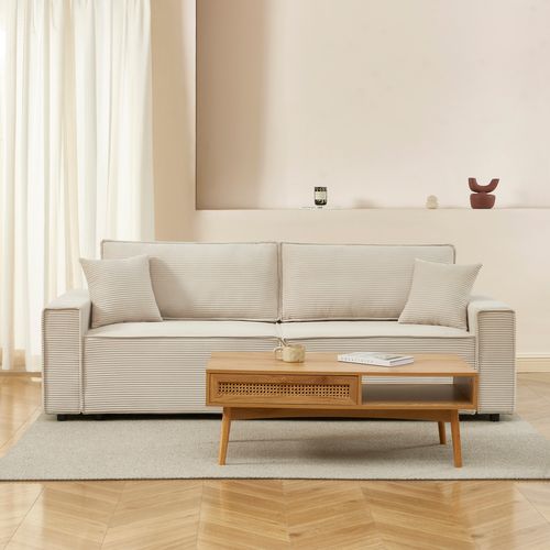 Canapé Droit Convertible 3 Places Zola Velours Côtelé Beige