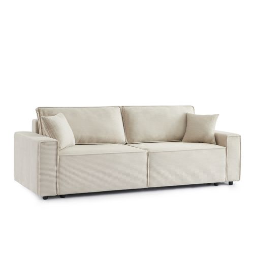 Canapé Droit Convertible 3 Places Zola Velours Côtelé Beige