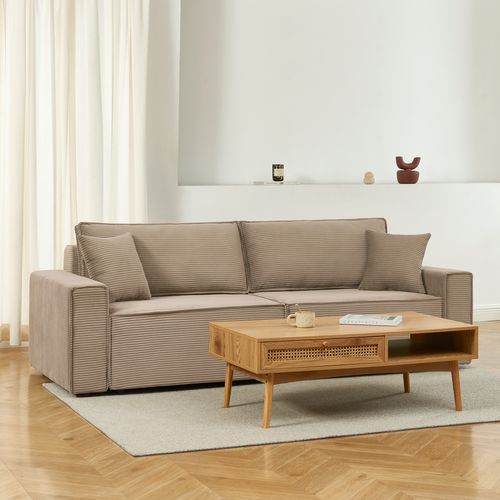 Canapé Droit Convertible 3 Places Zola Velours Côtelé Taupe