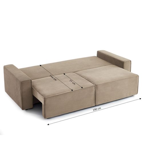 Canapé Droit Convertible 3 Places Zola Velours Côtelé Taupe