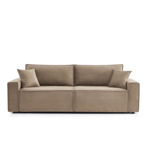 Canapé Droit Convertible 3 Places Zola Velours Côtelé Taupe