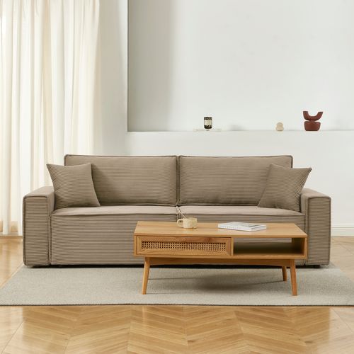 Canapé Droit Convertible 3 Places Zola Velours Côtelé Taupe