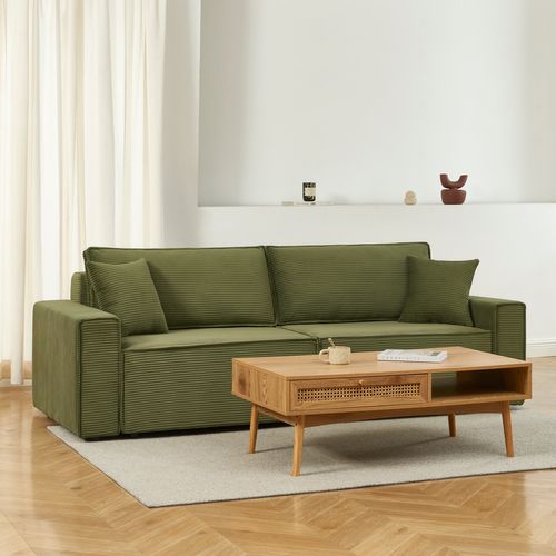 Canapé Droit Convertible 3 Places Zola Velours Côtelé Vert