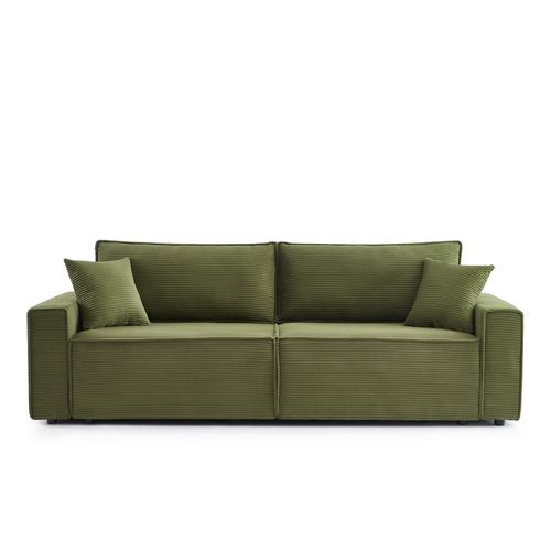 Canapé Droit Convertible 3 Places Zola Velours Côtelé Vert