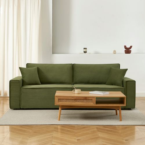 Canapé Droit Convertible 3 Places Zola Velours Côtelé Vert