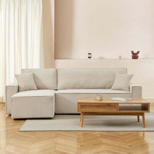 Canapé D'angle Convertible Et Réversible 4 Places Zola Velours Beige