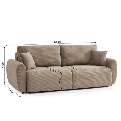 Canapé Droit Convertible 3 Places Danilo Velours Côtelé Taupe
