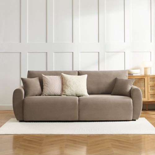 Canapé Droit Convertible 3 Places Danilo Velours Côtelé Taupe