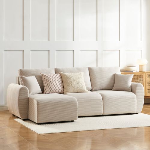 Canapé D'angle Convertible Et Réversible 4 Places Danilo Velours Côtelé Beige