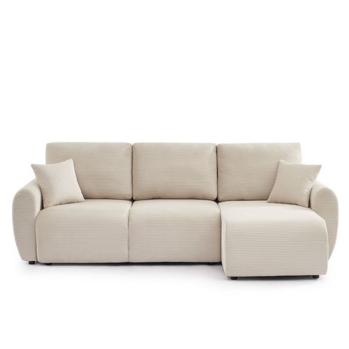 Canapé D'angle Convertible Et Réversible 4 Places Danilo Velours Côtelé Beige