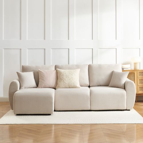 Canapé D'angle Convertible Et Réversible 4 Places Danilo Velours Côtelé Beige