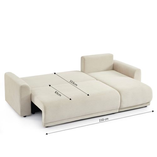 Canapé D'angle Convertible Et Réversible 4 Places Soline Velours Côtelé Beige
