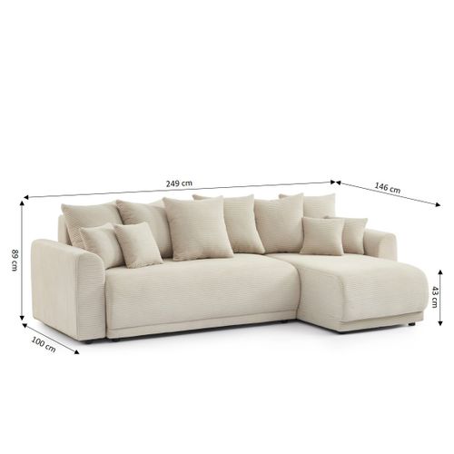 Canapé D'angle Convertible Et Réversible 4 Places Soline Velours Côtelé Beige