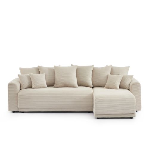Canapé D'angle Convertible Et Réversible 4 Places Soline Velours Côtelé Beige