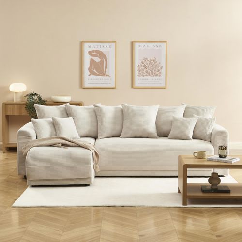 Canapé D'angle Convertible Et Réversible 4 Places Soline Velours Côtelé Beige