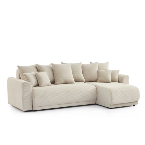 Canapé D'angle Convertible Et Réversible 4 Places Soline Velours Côtelé Beige