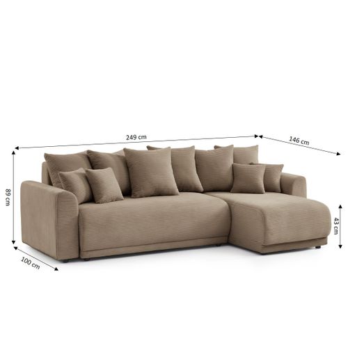 Canapé D'angle Convertible Et Réversible 4 Places Soline Velours Taupe