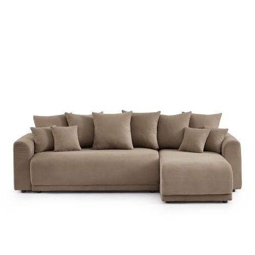 Canapé D'angle Convertible Et Réversible 4 Places Soline Velours Taupe