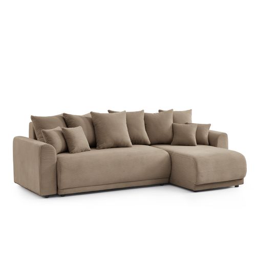 Canapé D'angle Convertible Et Réversible 4 Places Soline Velours Taupe