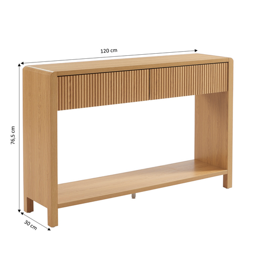 Console Utica Effet Chêne 2 Tiroirs 120cm