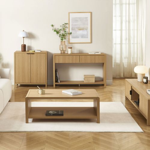 Console Utica Effet Chêne 2 Tiroirs 120cm