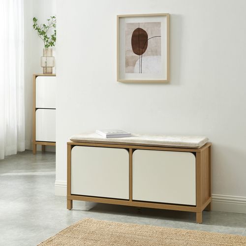 Banc à Chaussures Kilda Effet Chêne Et Portes Blanches