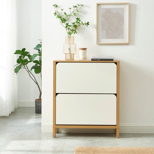 Meuble à Chaussures Kilda Effet Chêne Et Portes Blanches