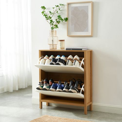 Meuble à Chaussures Kilda Effet Chêne Et Portes Blanches