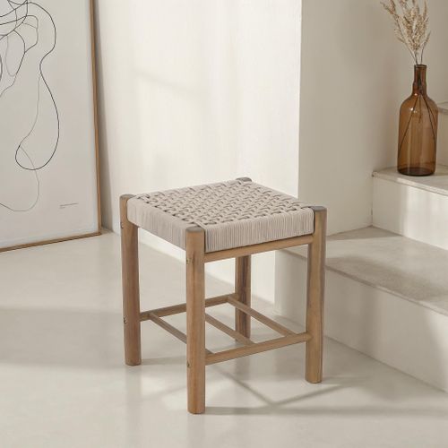 Tabouret Intérieur Et Extérieur Avi En Bois D'acacia Et Corde Beige