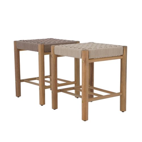 Tabouret Intérieur Et Extérieur Avi En Bois D'acacia Et Corde Marron Clair