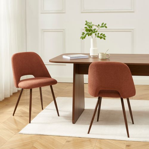 Lot De 2 Chaises Elisabeth Tissu Terracotta Pieds Effet Noyer