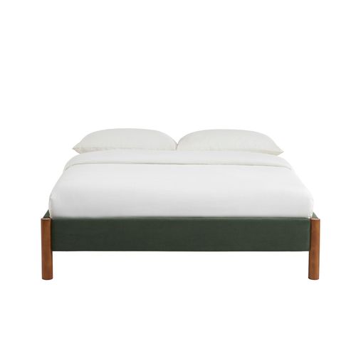 Lit Bowi Velours Côtelé Kaki 140x190 Sommier Inclus