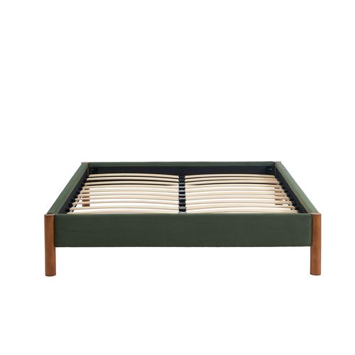 Lit Bowi Velours Côtelé Kaki 140x190 Sommier Inclus