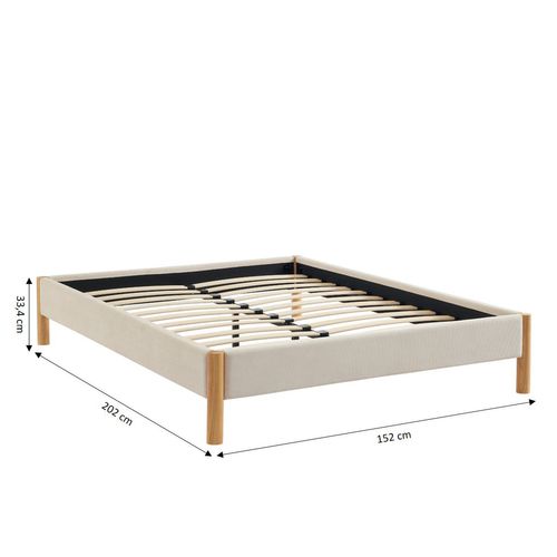 Lit Bowi Velours Côtelé Beige 140x190 Sommier Inclus