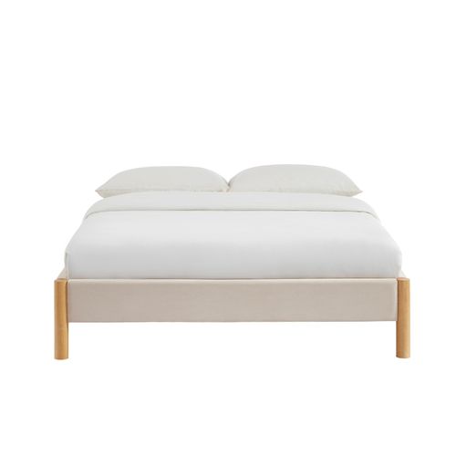 Lit Bowi Velours Côtelé Beige 140x190 Sommier Inclus