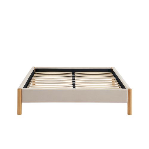 Lit Bowi Velours Côtelé Beige 140x190 Sommier Inclus