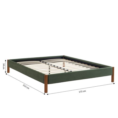 Lit Bowi Velours Côtelé Kaki 160x200 Sommier Inclus