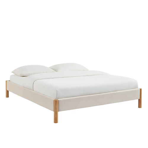 Lit Bowi Velours Côtelé Beige 160x200 Sommier Inclus