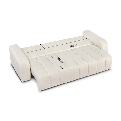 Canapé Droit Convertible Belem 3 Places Tissu Chenille Écru