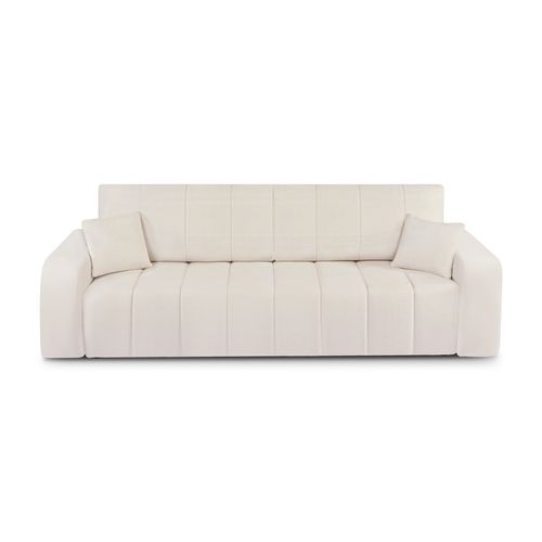 Canapé Droit Convertible Belem 3 Places Tissu Chenille Écru