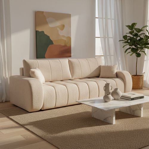 Canapé Droit Convertible Belem 3 Places Tissu Chenille Grège