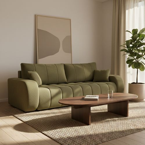 Canapé Droit Convertible Belem 3 Places Tissu Chenille Vert