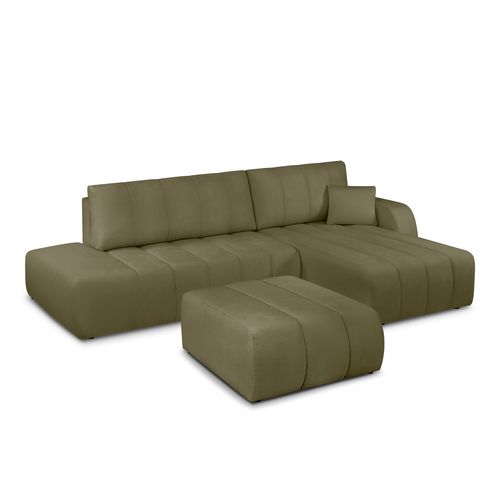 Pouf Belem Tissu Chenille Vert Kaki