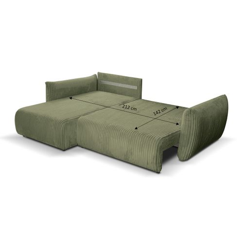 Canapé D'angle Convertible Et Réversible Gloria 4 Places Velours Côtelé Vert Sauge