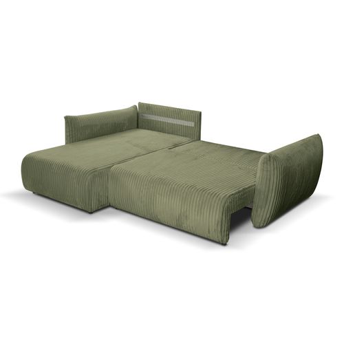 Canapé D'angle Convertible Et Réversible Gloria 4 Places Velours Côtelé Vert Sauge