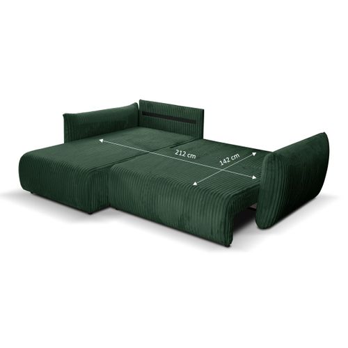 Canapé D'angle Convertible Et Réversible Gloria 4 Places Velours Côtelé Vert Kaki