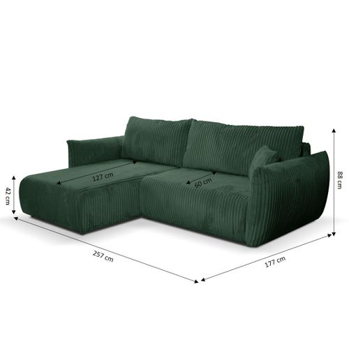 Canapé D'angle Convertible Et Réversible Gloria 4 Places Velours Côtelé Vert Kaki