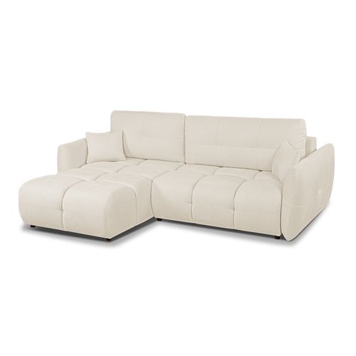 Canapé D'angle Convertible Et Réversible Como 4 Places Tissu Chenille Écru