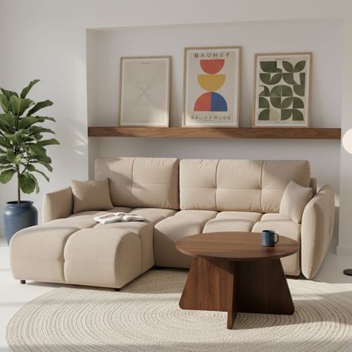 Canapé D'angle Convertible Et Réversible Como 4 Places Tissu Chenille Grège