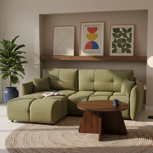 Canapé D'angle Convertible Et Réversible Como 4 Places Tissu Chenille Vert Kaki